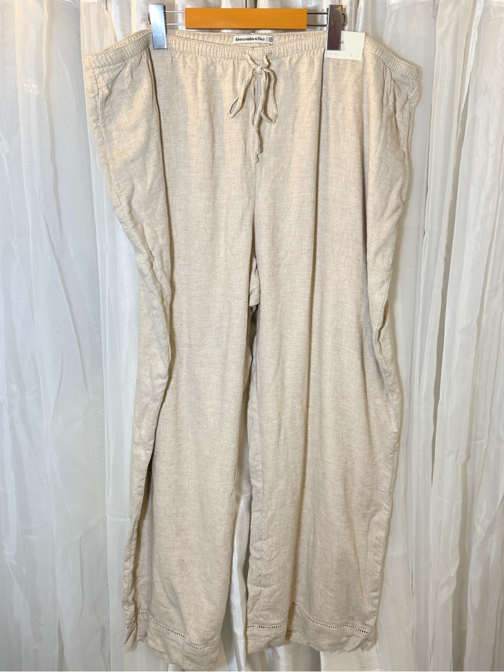 Abercrombie & Fitch Cream Wide-Leg Drawstring Pants